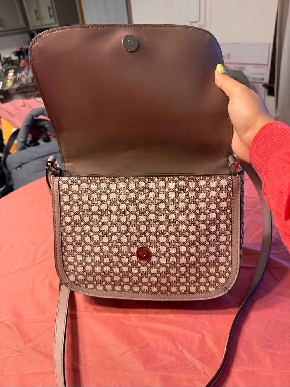 kate spade Beige and Brown Patterned Crossbody Bag